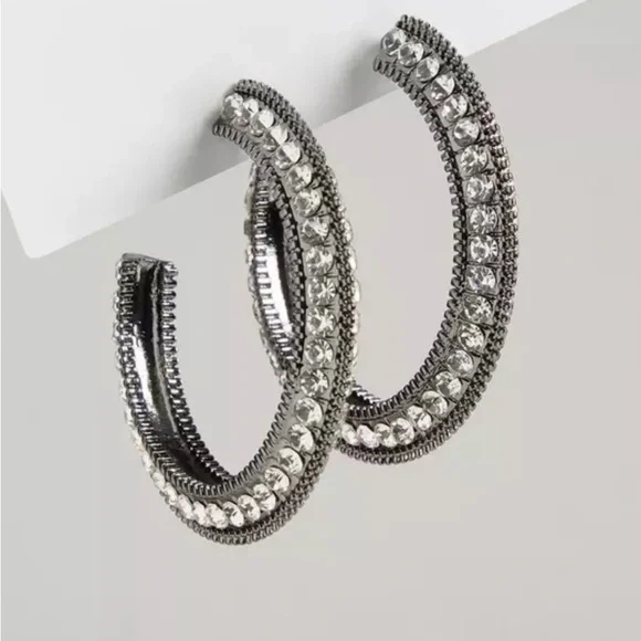 New Torrid Rhinestone Gunmetal Hoop Earrings - Picture 1 of 1